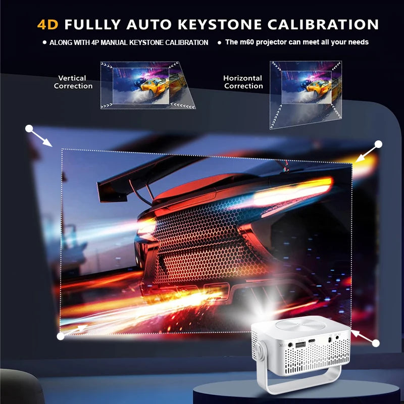 M60 Projector Full HD 1080P Supported 4K Portable Ultra Thin Projector Dual Band 2.4G+5G WiFi Auto Focus Auto Keystone Home Theater Office Projector