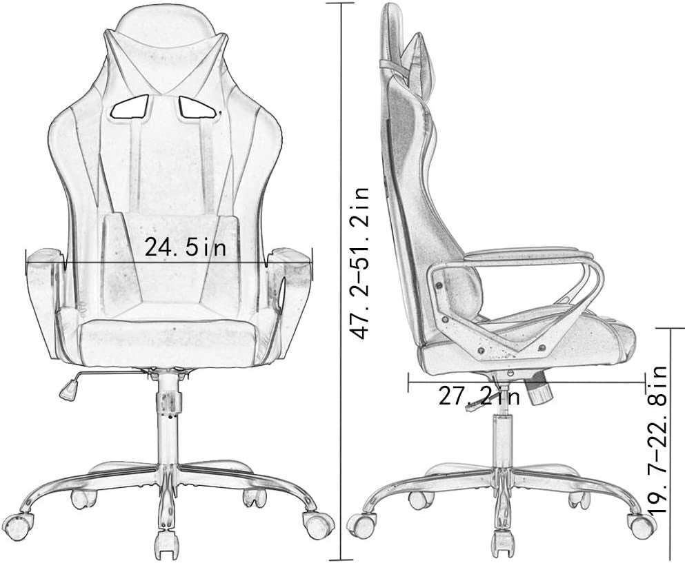 Blue High Back Ergonomic Gaming Chair With Lumbar Support