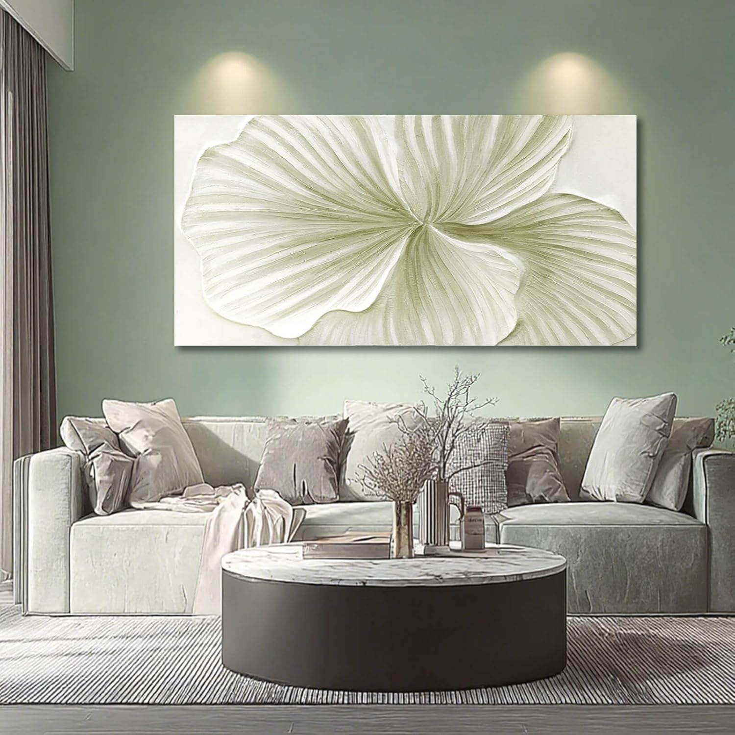 Green Ginkgo Botanical Framed Canvas 29x58 Art work