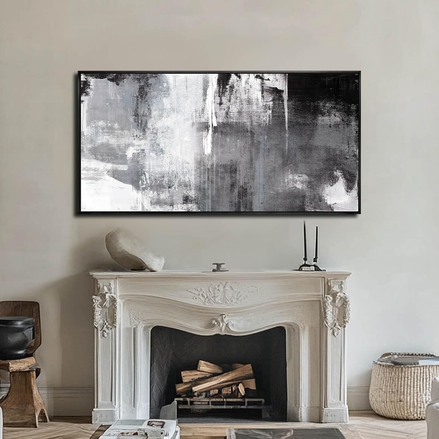 Contemporary Monochrome Abstract Wall Art Canvas 30x60