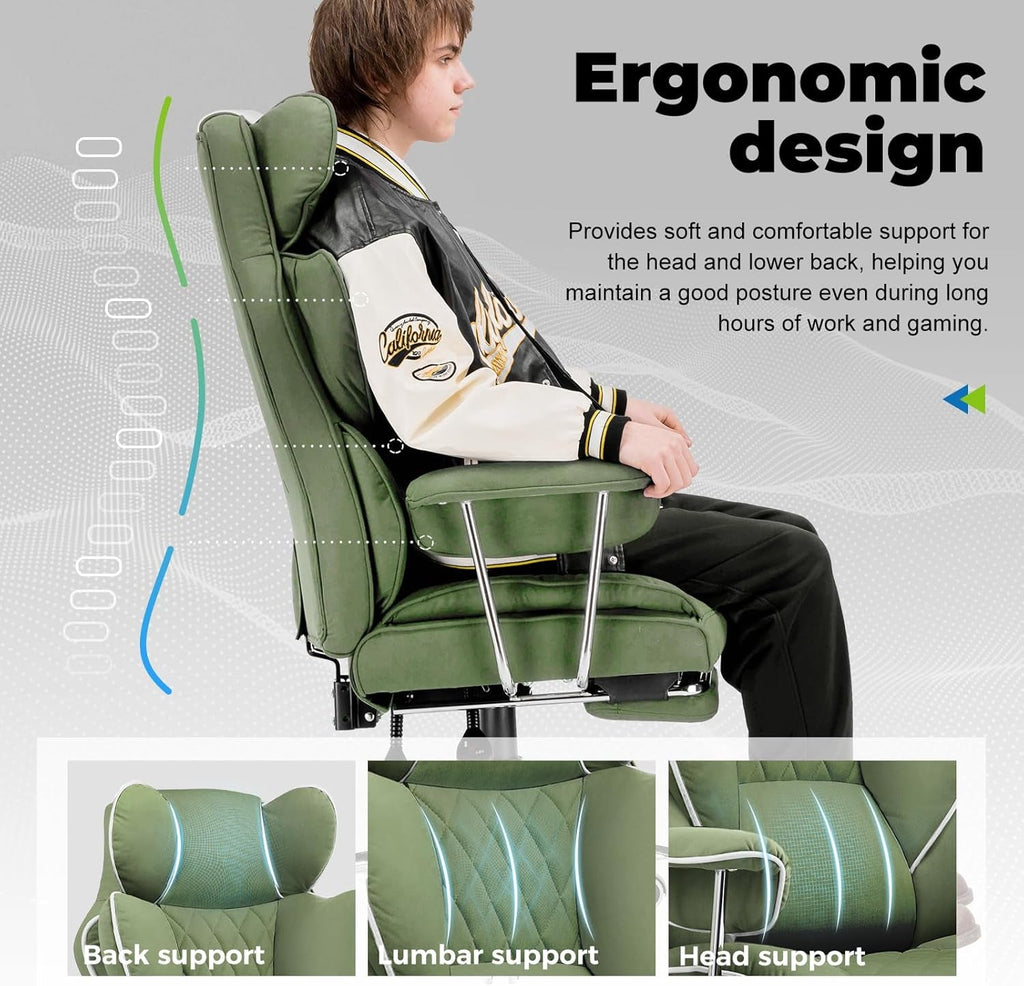 Big And Tall Gaming Chair Green With Lumbar Support