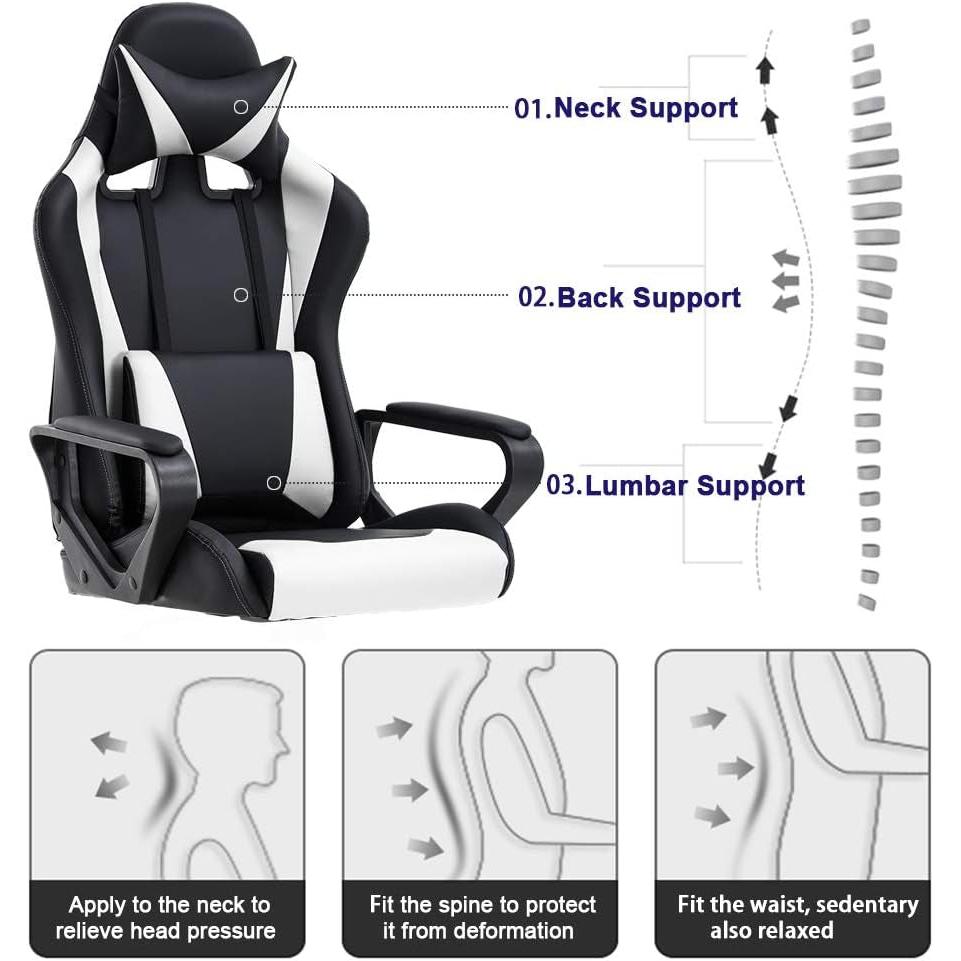 Ergonomic Gaming Chair White With Lumbar Support High Back