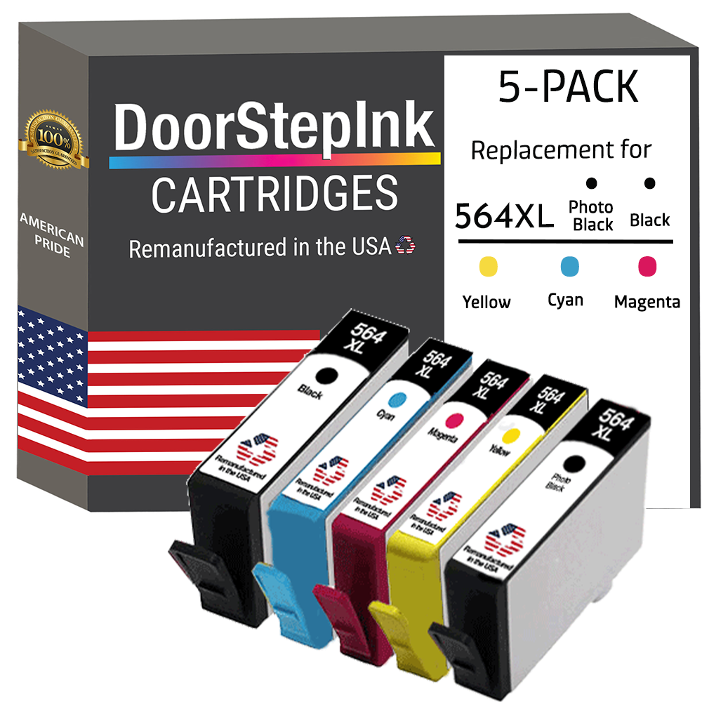 DoorStepInk Brand for HP 564XL Black, Photo Black / 3 Color 5-pack Remanufactured in the USA Ink Cartridges