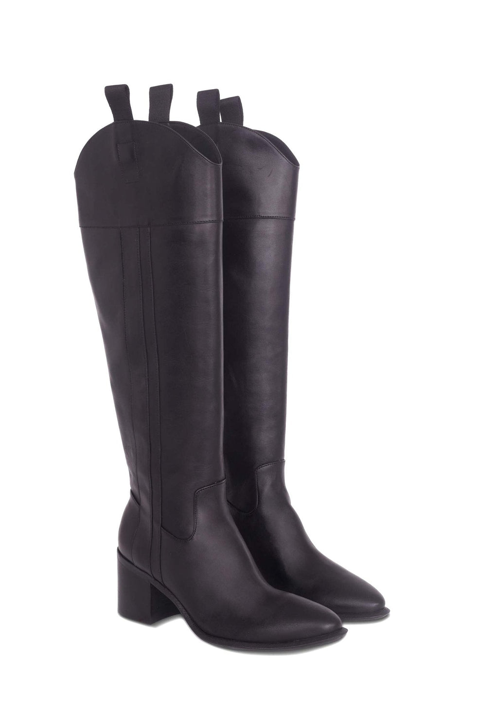 Brown Calf Leather Knee-High Boots – Women’s Block Heel Riding Boots