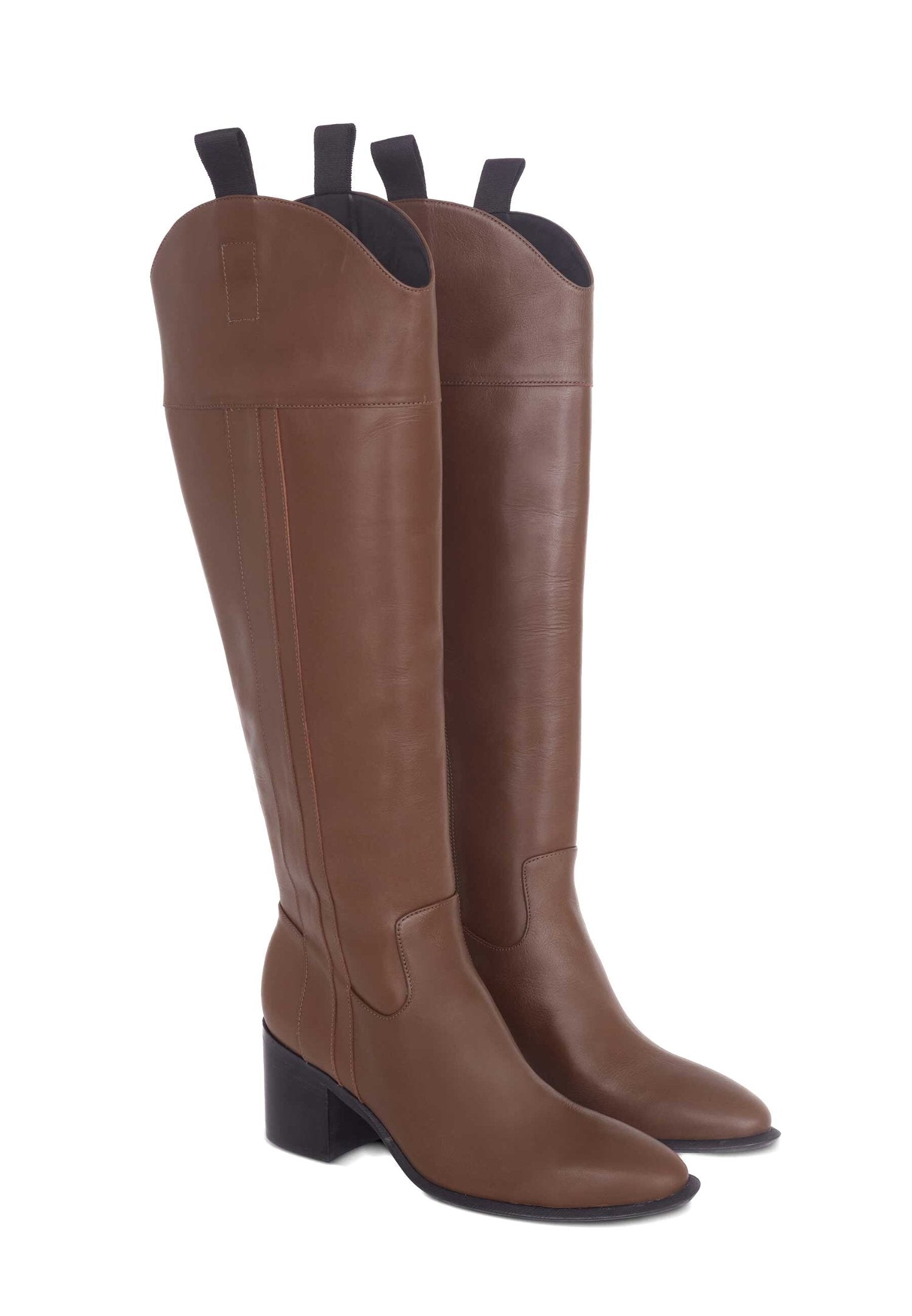Brown Calf Leather Knee-High Boots – Women’s Block Heel Riding Boots
