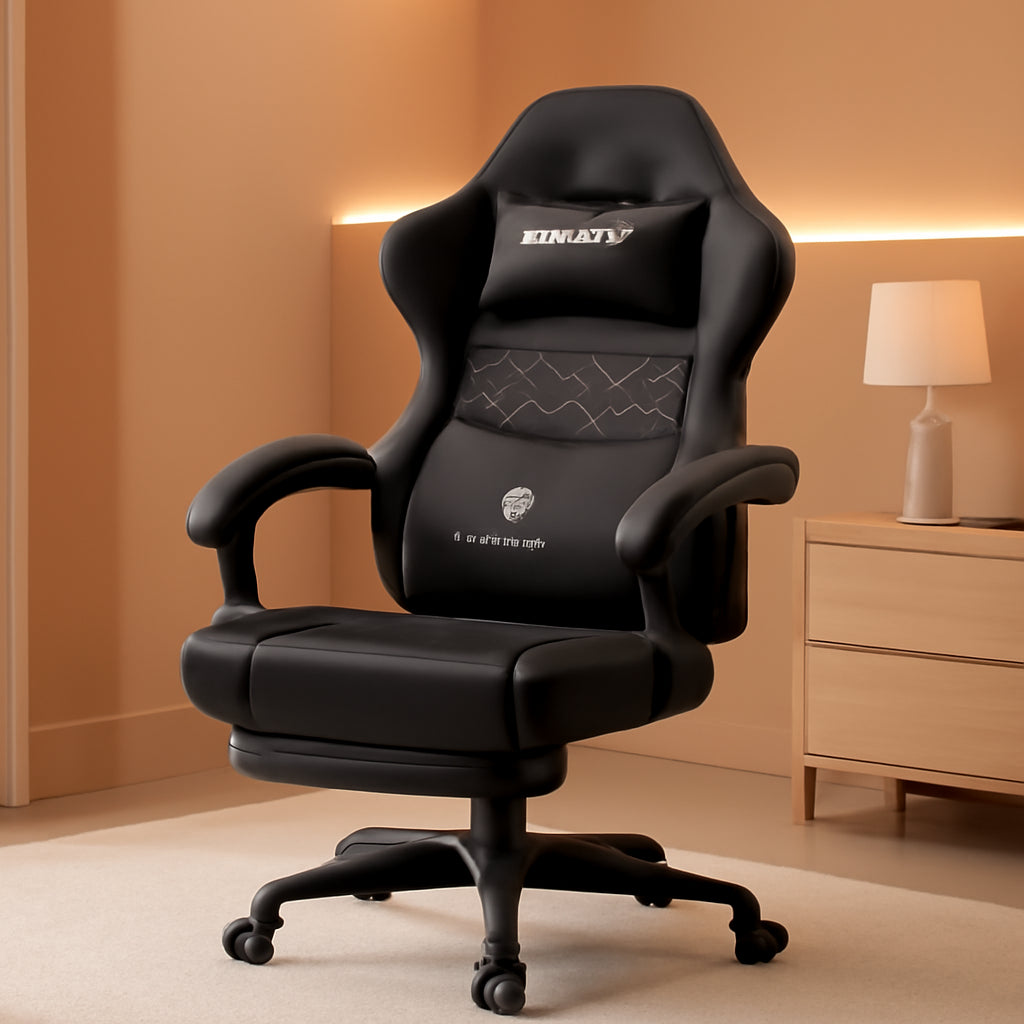 Black Breathable Fabric Gaming Chair With Massage Pad