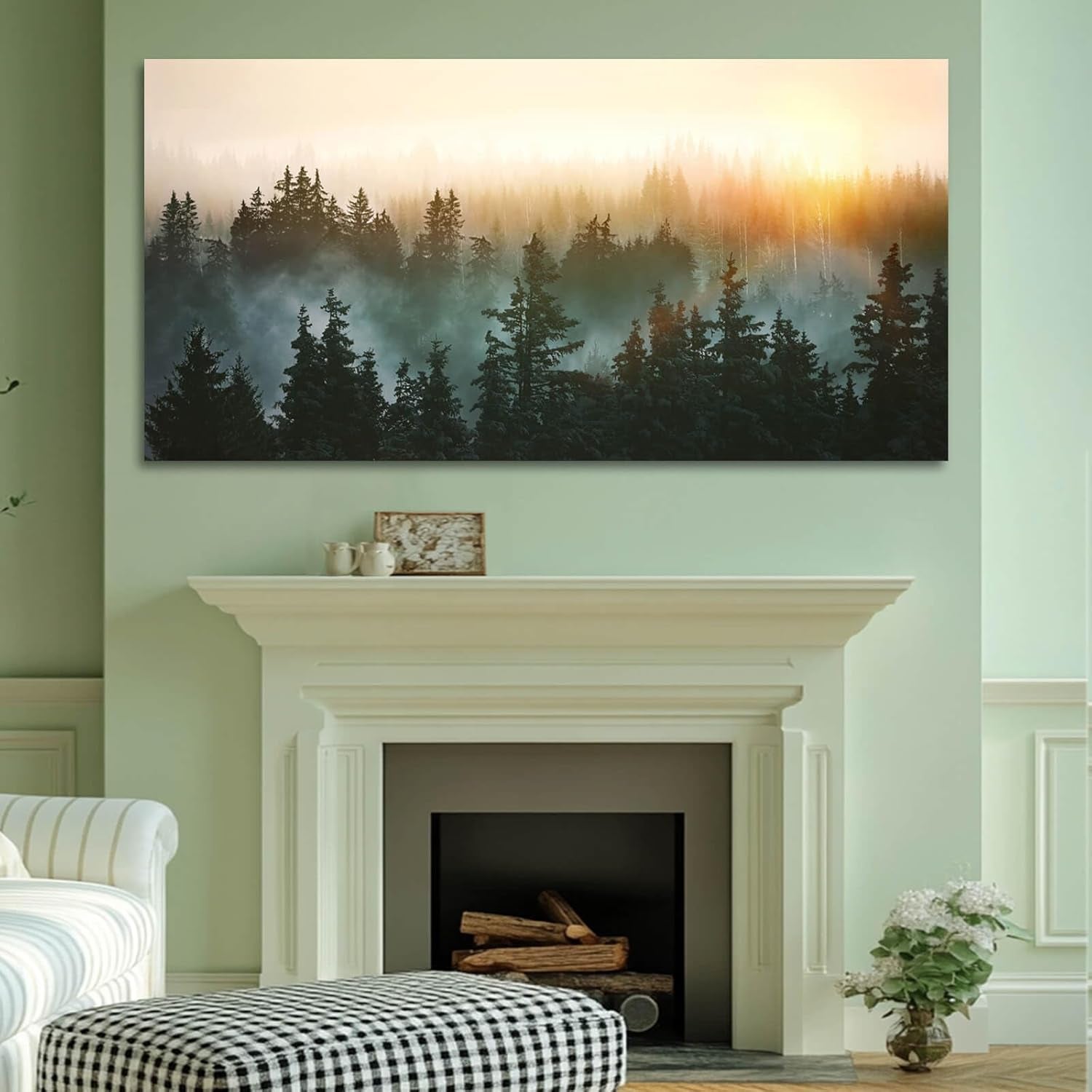 Framed Canvas Art Sunrise Forestscape Panoramic 48x24