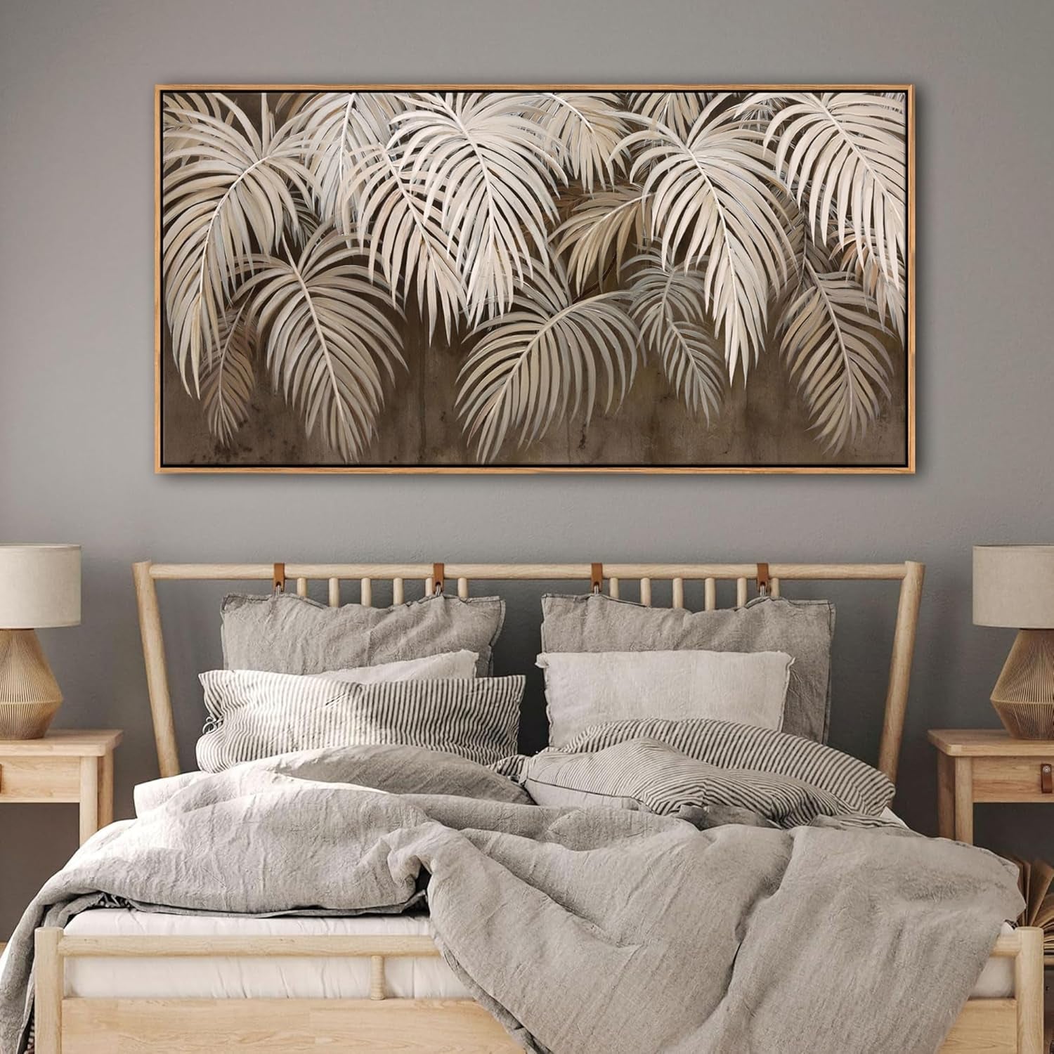 Professional Neutral Canvas Wall Art 24x48 Framed