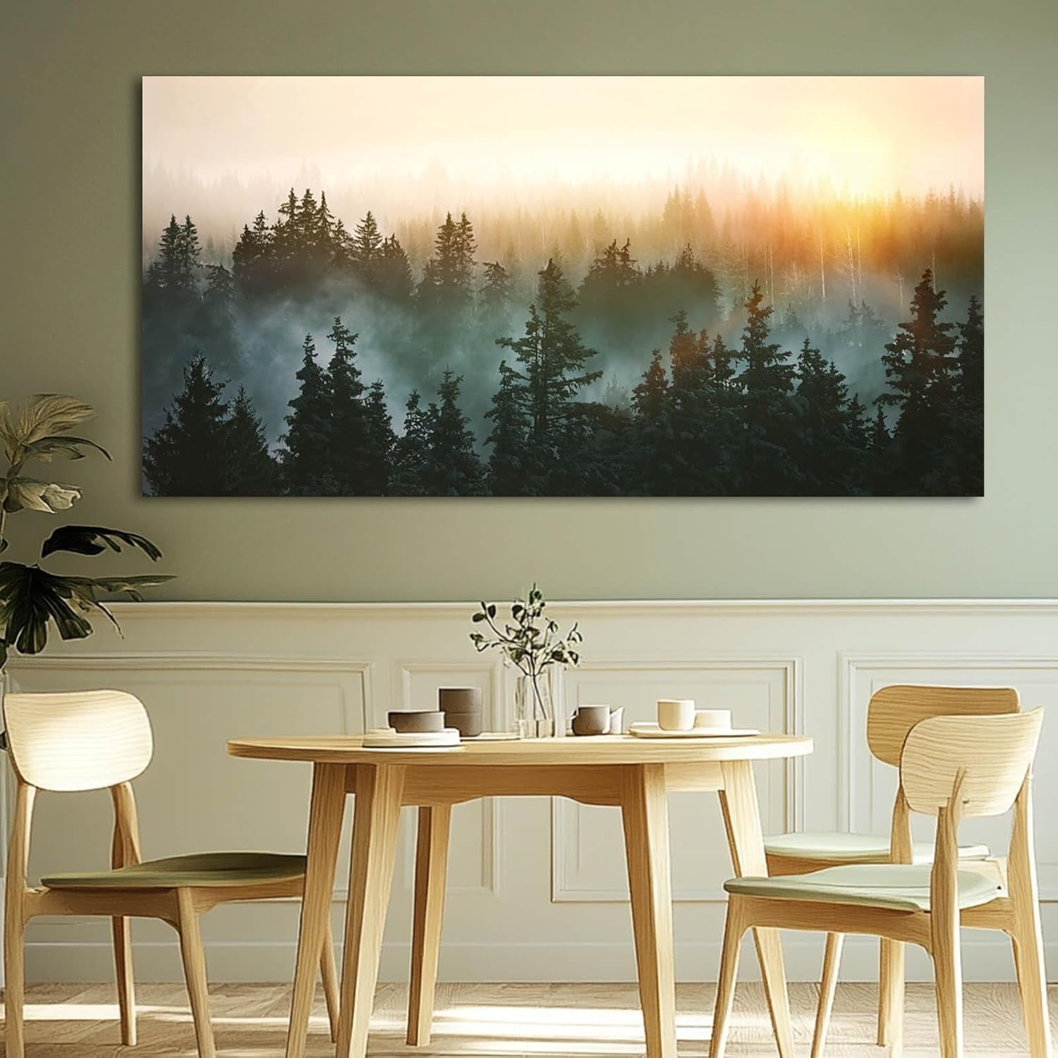 Framed Canvas Art Sunrise Forestscape Panoramic 48x24