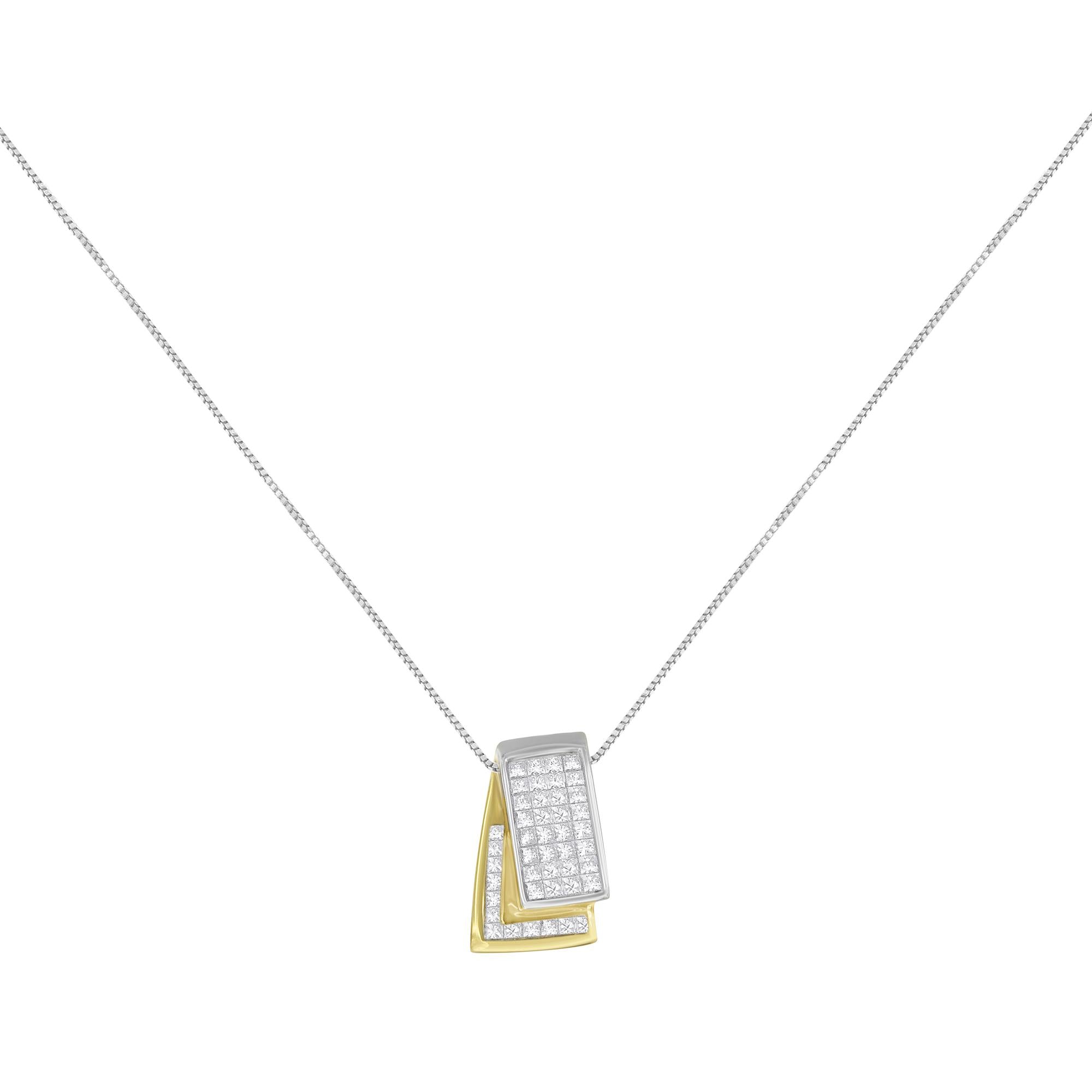 14K Gold 1.0 Cttw Princess Cut Diamond Two Tone Foldover Box Pendant 18” Box Chain Necklace (H-I Color, SI2-I1 Clarity)