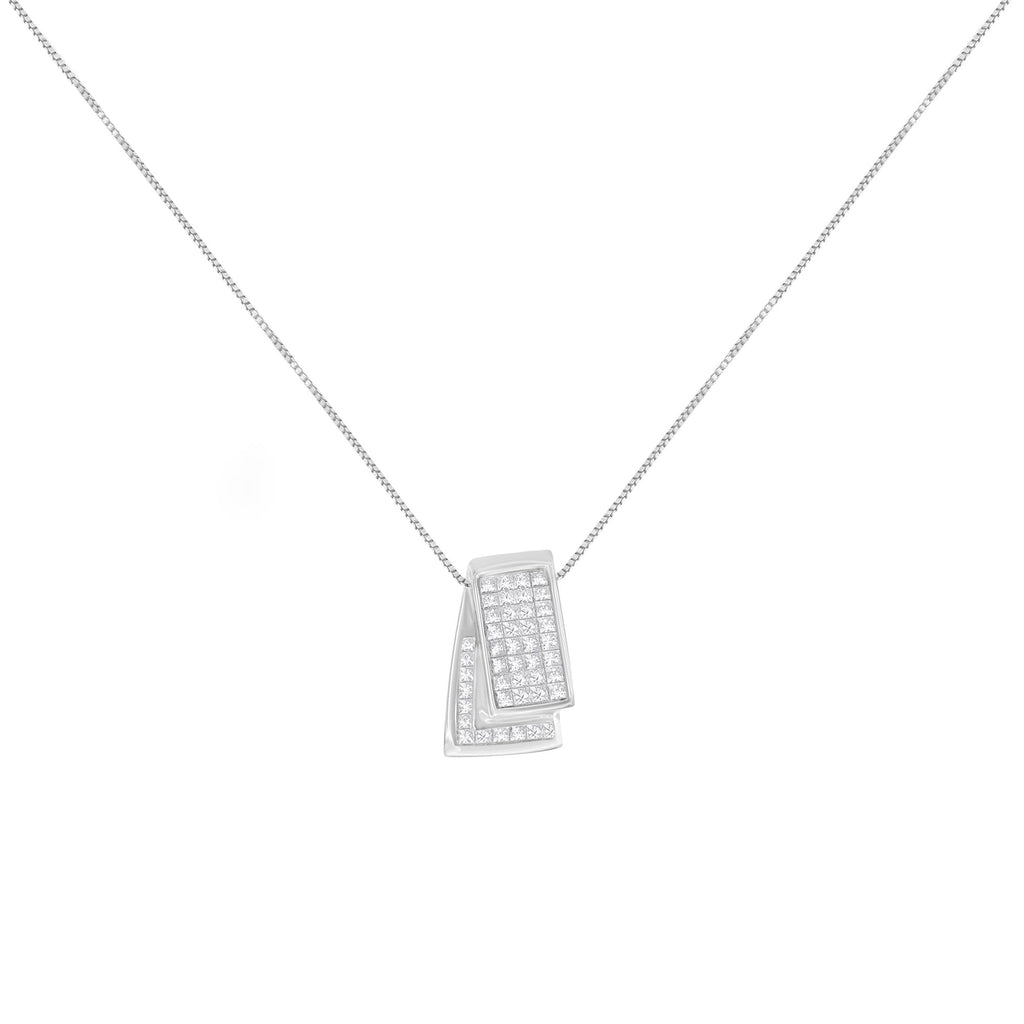 14K Gold 1.0 Cttw Princess Cut Diamond Two Tone Foldover Box Pendant 18” Box Chain Necklace (H-I Color, SI2-I1 Clarity)
