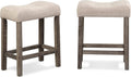 Sora Button Tufted Counter Height Saddle Stools, Set of 2, Taupe