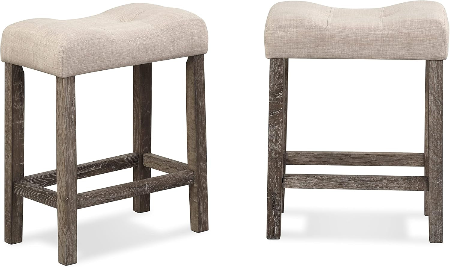 Sora Button Tufted Counter Height Saddle Stools, Set of 2, Taupe