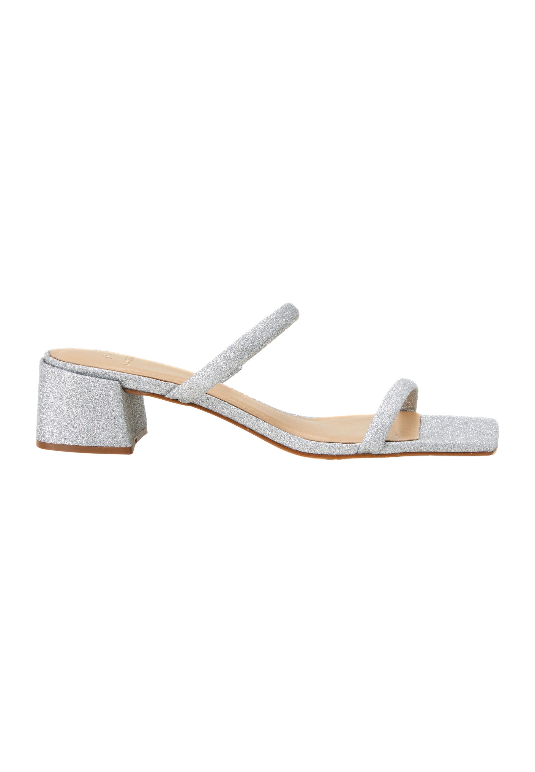 Silver Glitter Mules Maiate – Women’s 4 cm Low Block Heel Slip-On Sandals