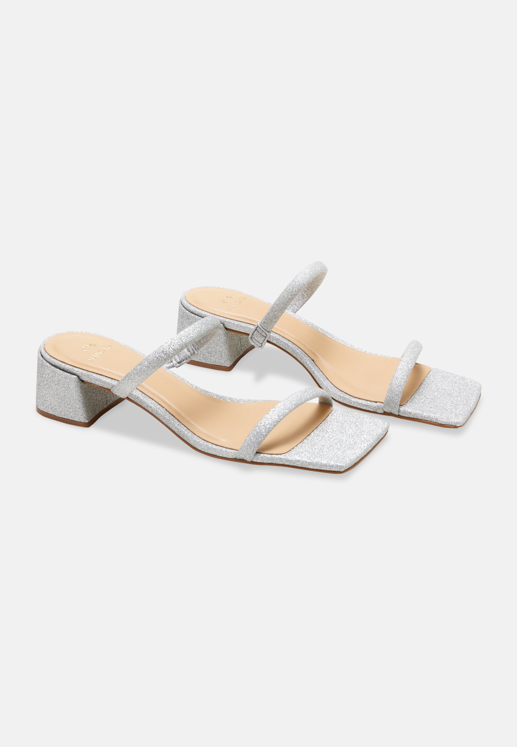 Silver Glitter Mules Maiate – Women’s 4 cm Low Block Heel Slip-On Sandals