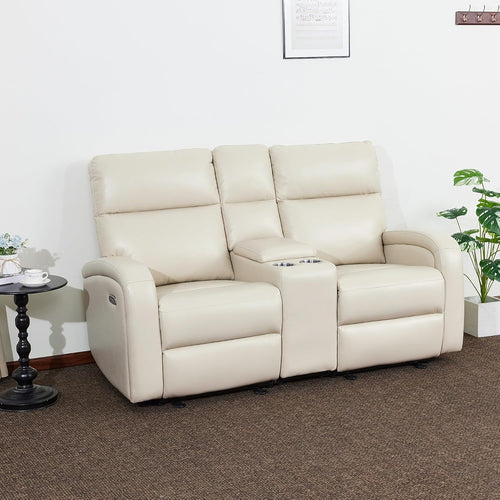 65.7 Inch Power Wall Hugger Recliner Loveseat With Console USB Type C Ports Beige