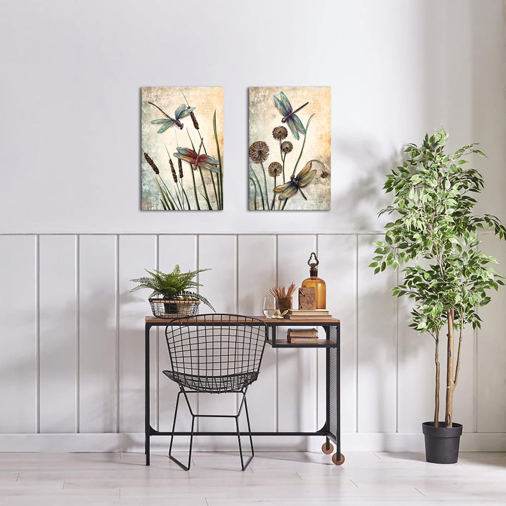 Beige Dragonfly Canvas Wall Art 16x24 Inches Giclee