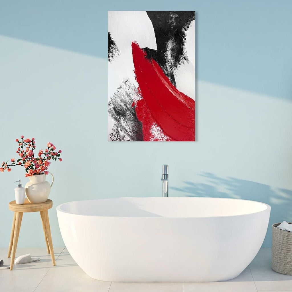 Red Abstract Canvas Art 24x36 Contemporary Minimalist