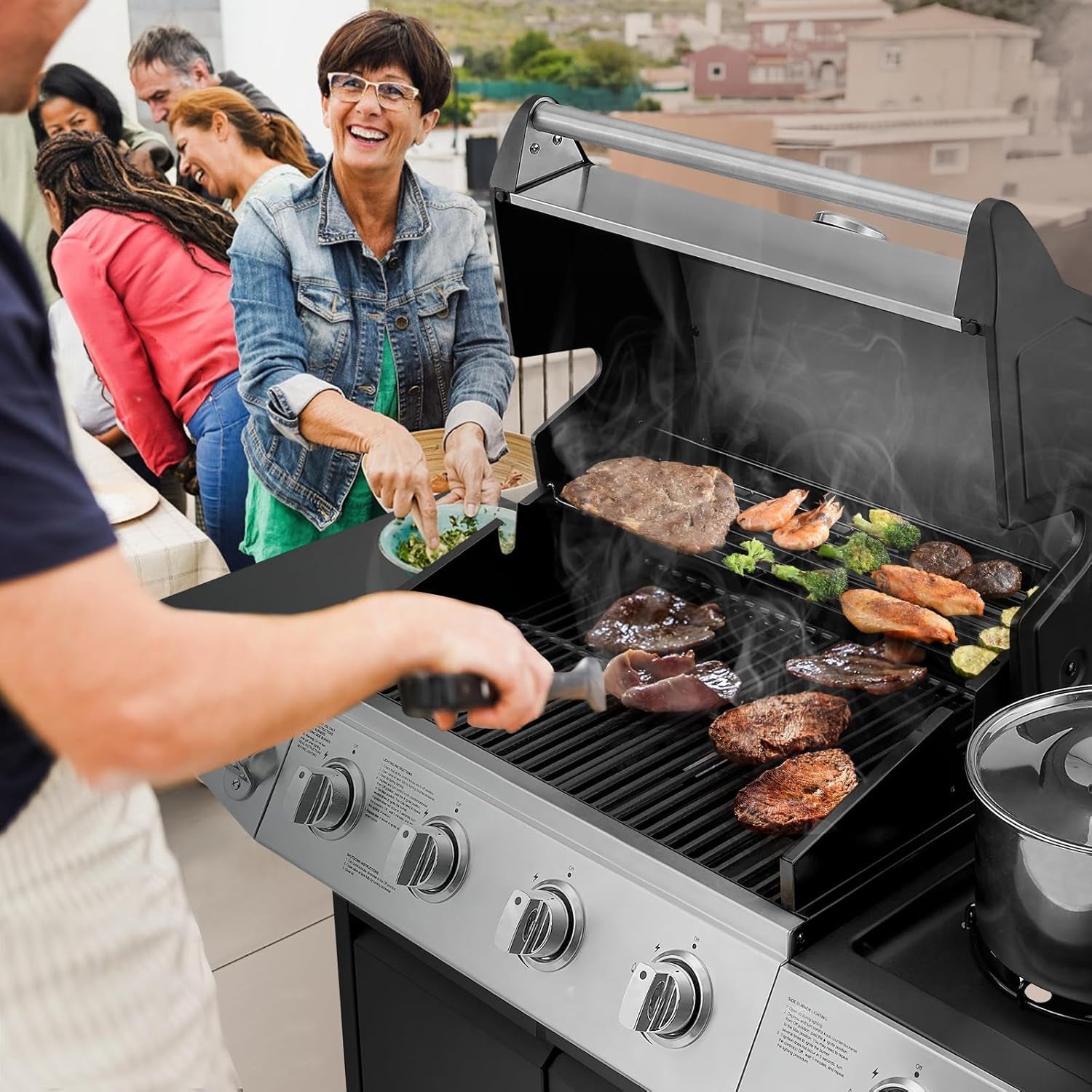 Propane Fueled Gas Grill With Four Burners Outdoor Kitchen