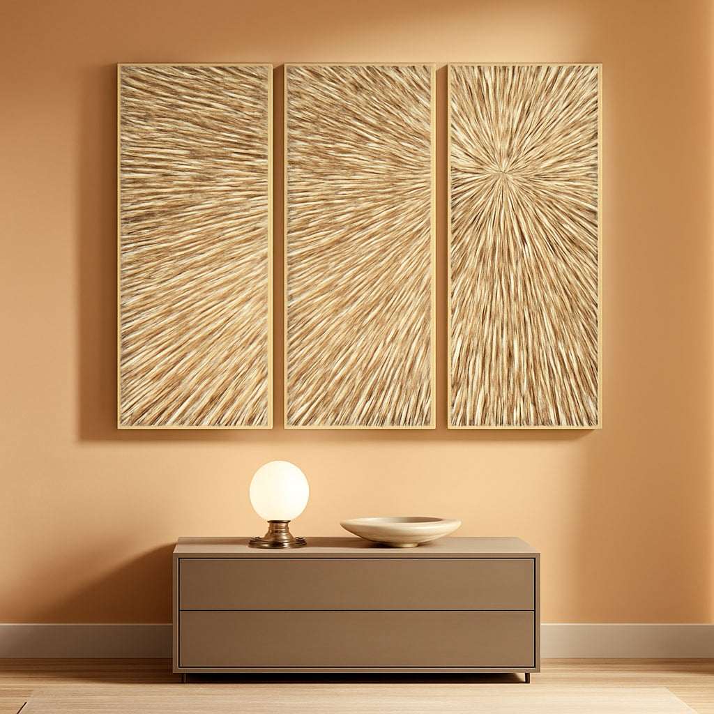 Goldleaf Textured Hand Painted Canvas Art Triptych