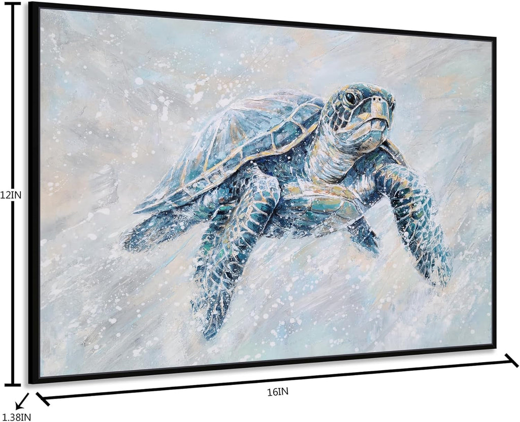 Coastal DeepIndigoBlue Seascape Turtle Canvas Wall Art