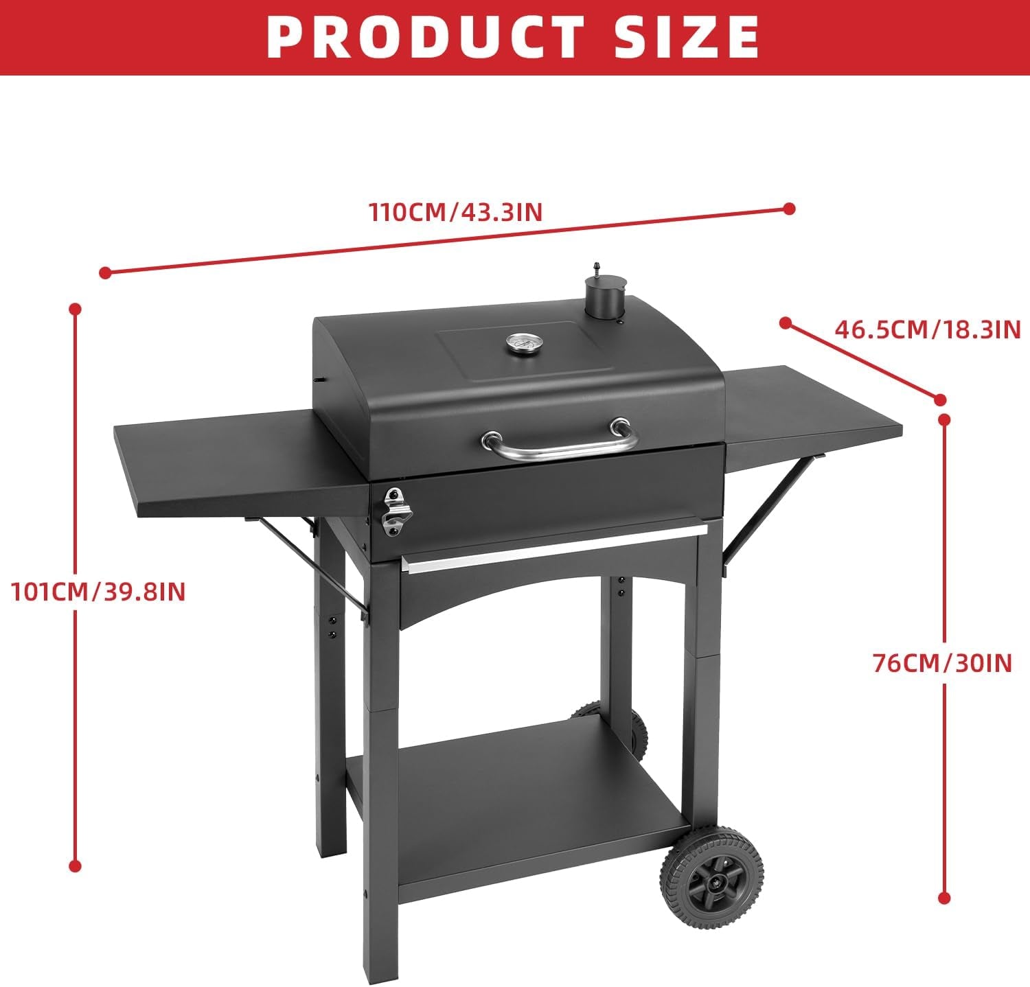 Charcoal Grill With Side Shelf Outdoor 353 Square Inches Grill Area