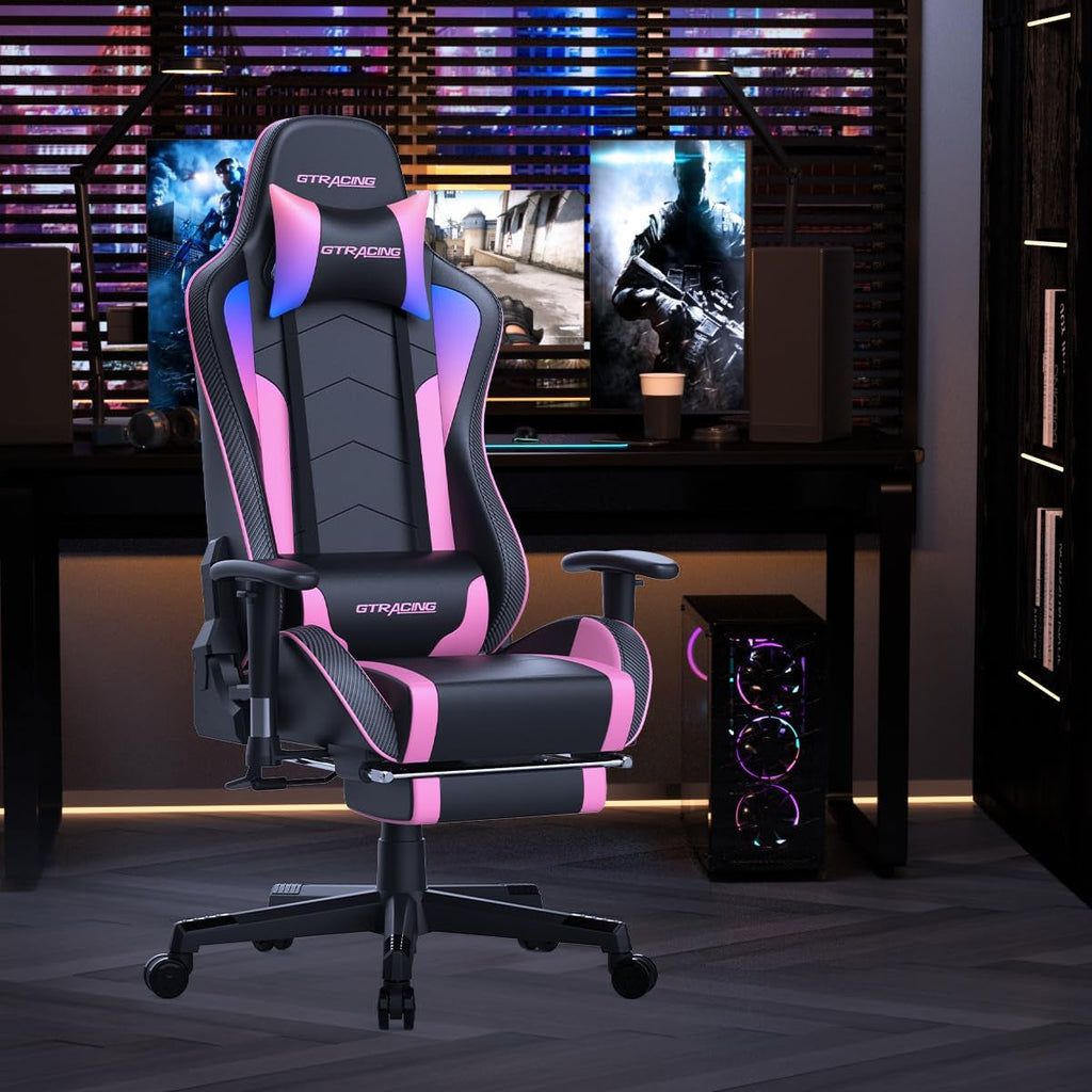 Gaming Chair with Footrest Speakers Video Game Chair Bluetooth Music Heavy Duty Ergonomic Computer Office Desk Chair (Colorful)