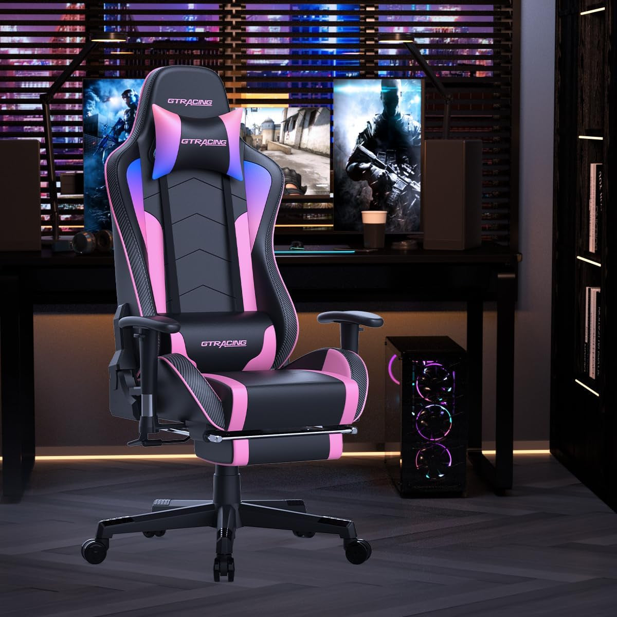 Gaming Chair with Footrest Speakers Video Game Chair Bluetooth Music Heavy Duty Ergonomic Computer Office Desk Chair (Colorful)