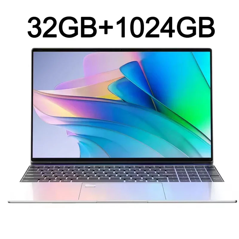 2026 Zephyrine Slender 15.6 Laptop Intel 6500Y 32GB RAM 2TB SSD 5000mAh Windows 11 Backlit Keyboard Fingerprint for Polished