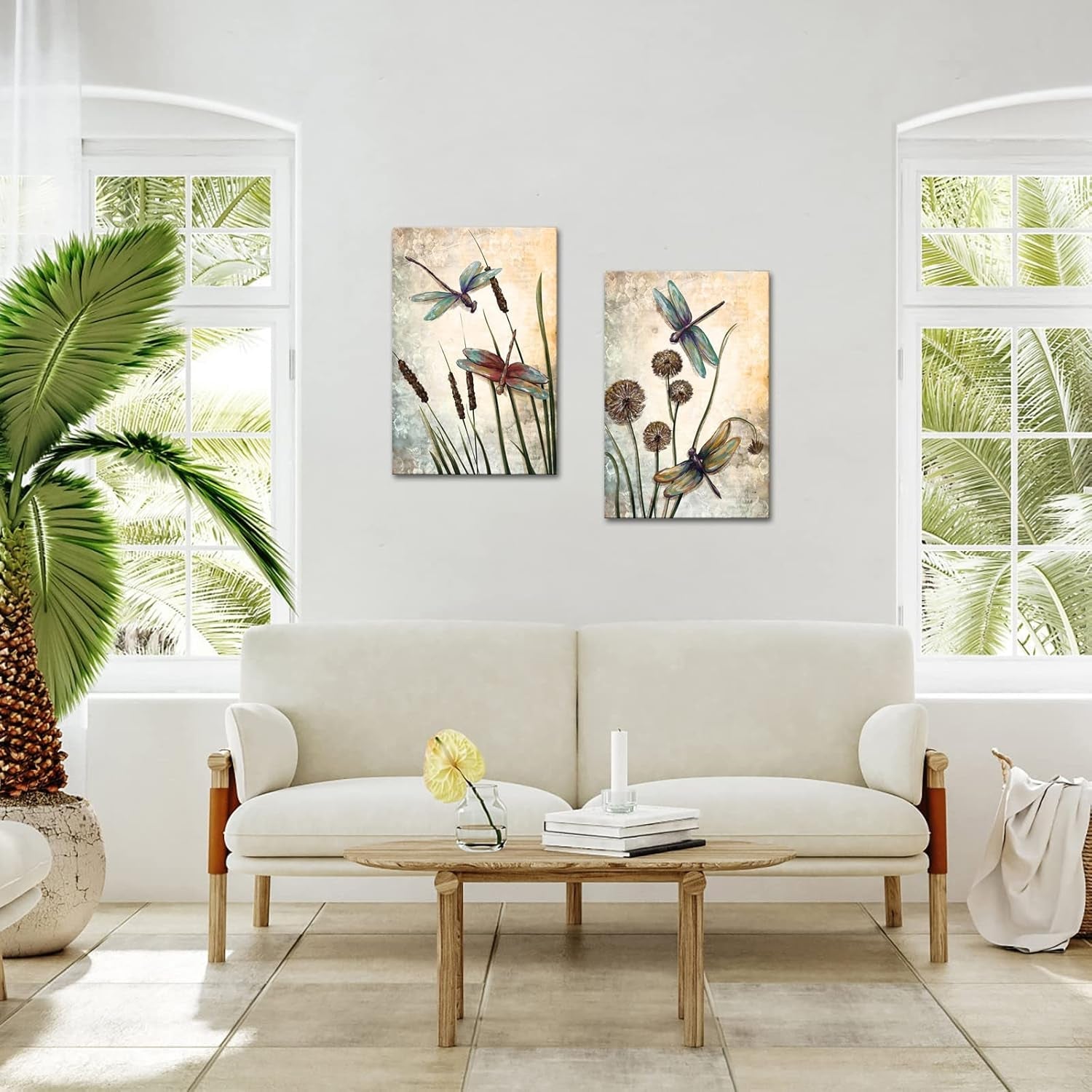 Beige Dragonfly Canvas Wall Art 16x24 Inches Giclee