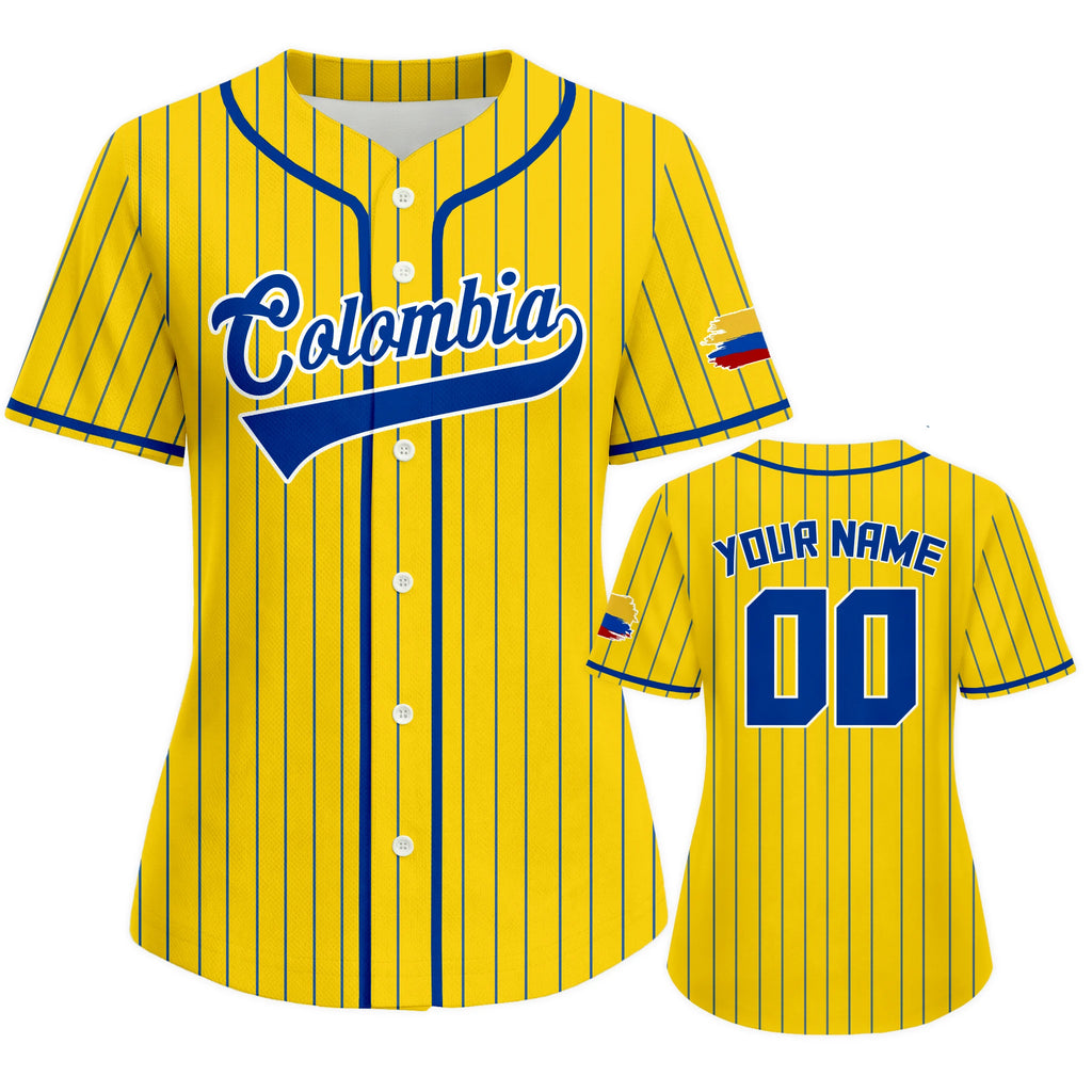 Custom Colombia Baseball Jersey for Women Personalized Baseball Uniform with Name Number Button Down Baseball Shirt Sportwear