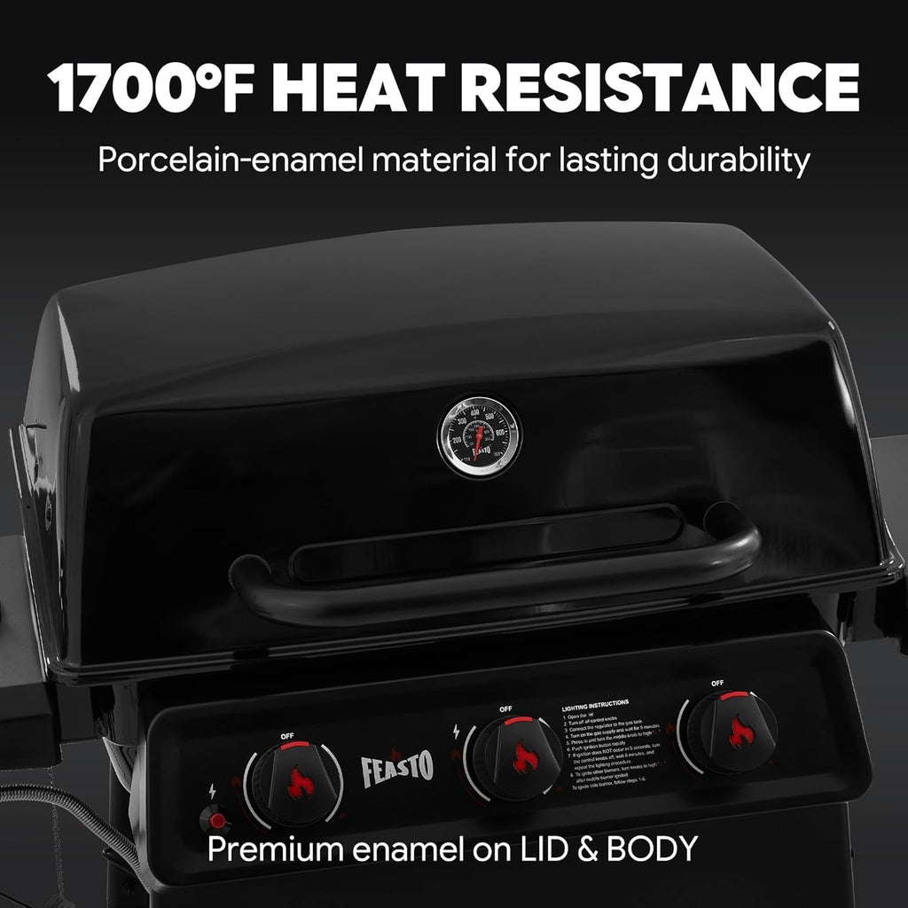 Three-Burner Propane Gas Grill With Porcelain-Enamel