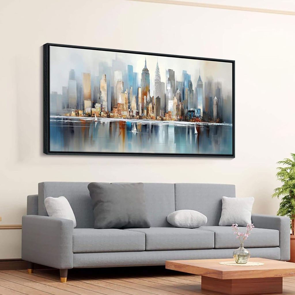 New York Metropolitan Skyline Framed Wall Art 20x40