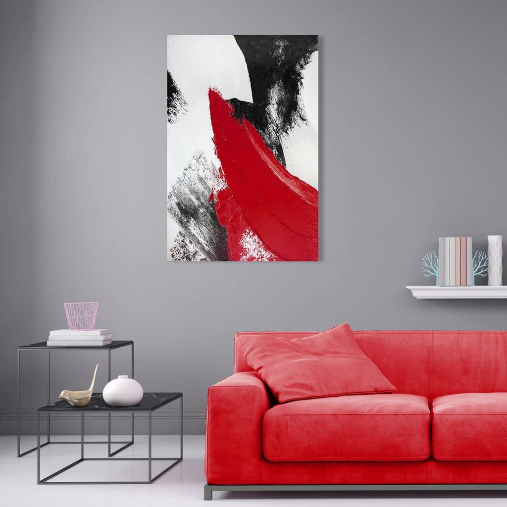 Red Abstract Canvas Art 24x36 Contemporary Minimalist