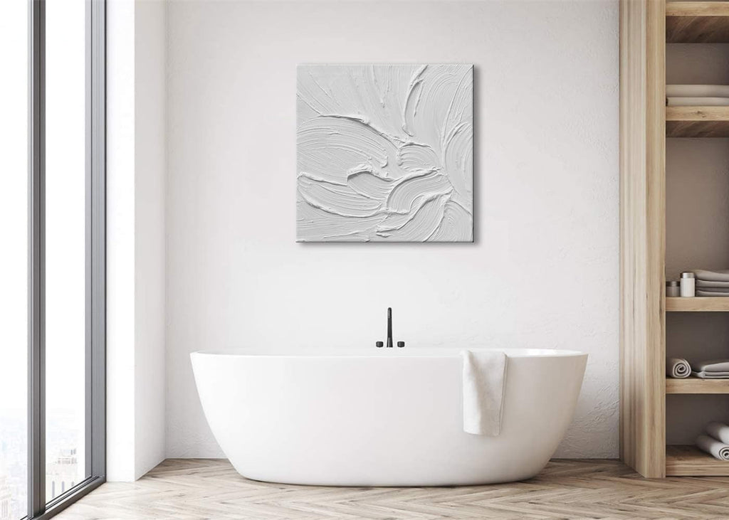 White Hand Painted Textured Canvas Art 20x20Inches