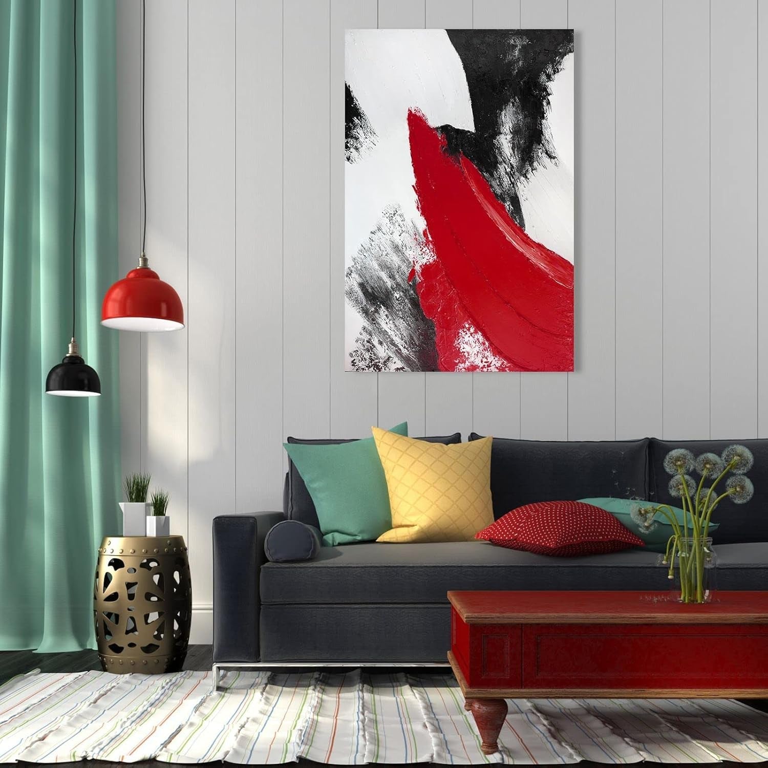 Red Abstract Canvas Art 24x36 Contemporary Minimalist