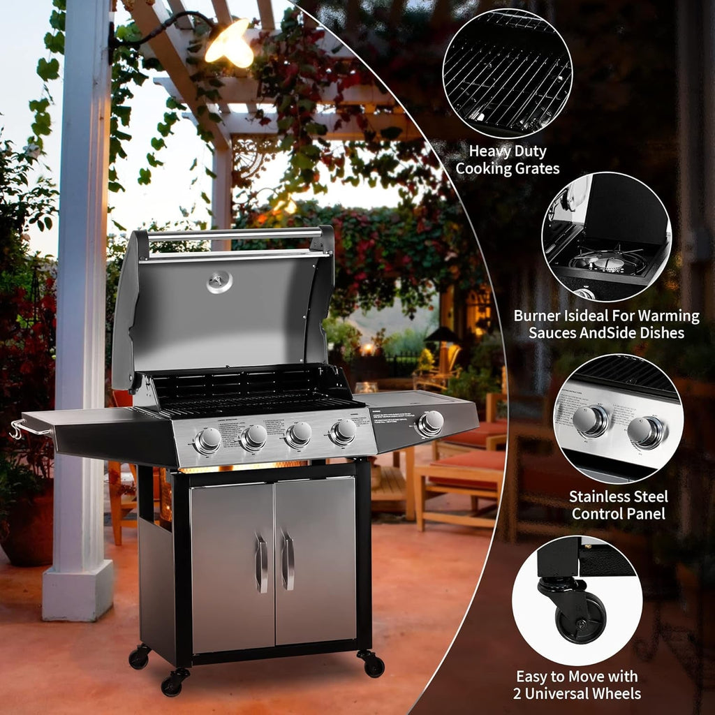 Four-Burner Propane Gas Grill With Stainless-Steel Side-Burner