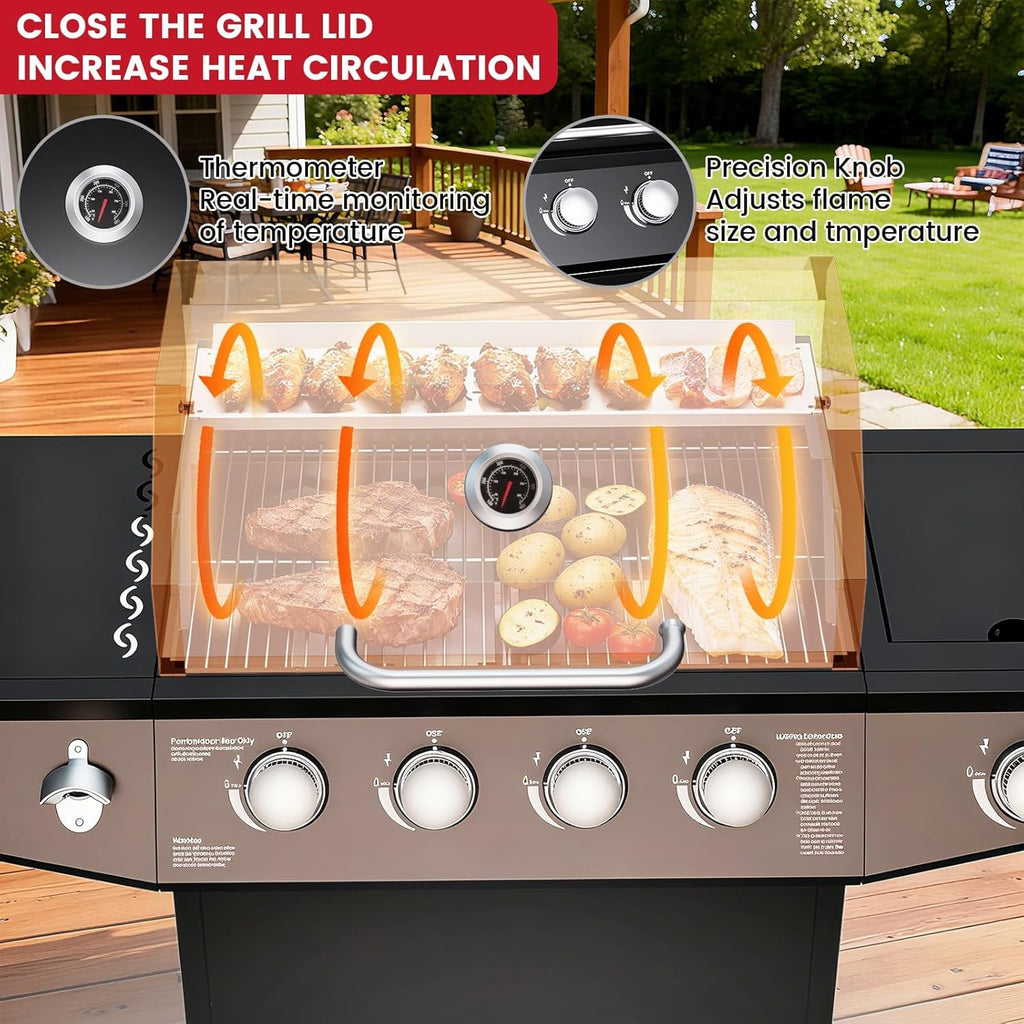 Four-Burner Propane Gas Grill 50,000-BTU Side-Burner