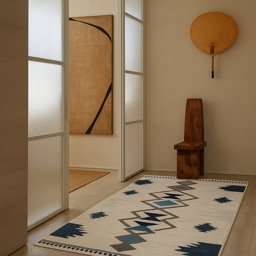 8' X 10' Blue and Ivory Southwestern Area Rug