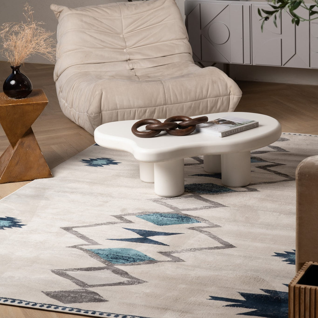 8' X 10' Blue and Ivory Southwestern Area Rug