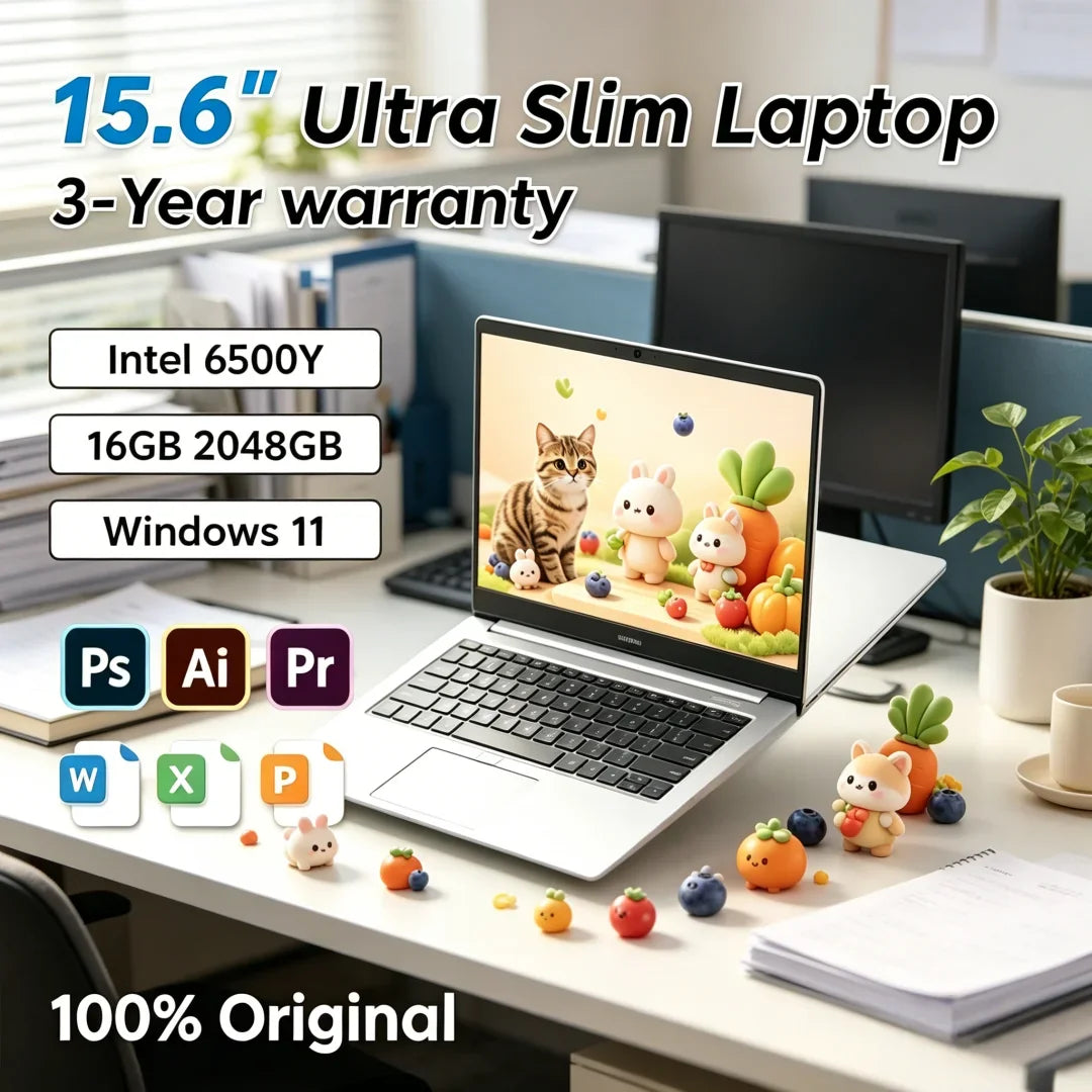 2026 Resplendent Petite 15.6 Laptop Intel 6500Y 32GB RAM 2TB SSD 5000mAh Windows 11 Backlit Keyboard Fingerprint for Regal