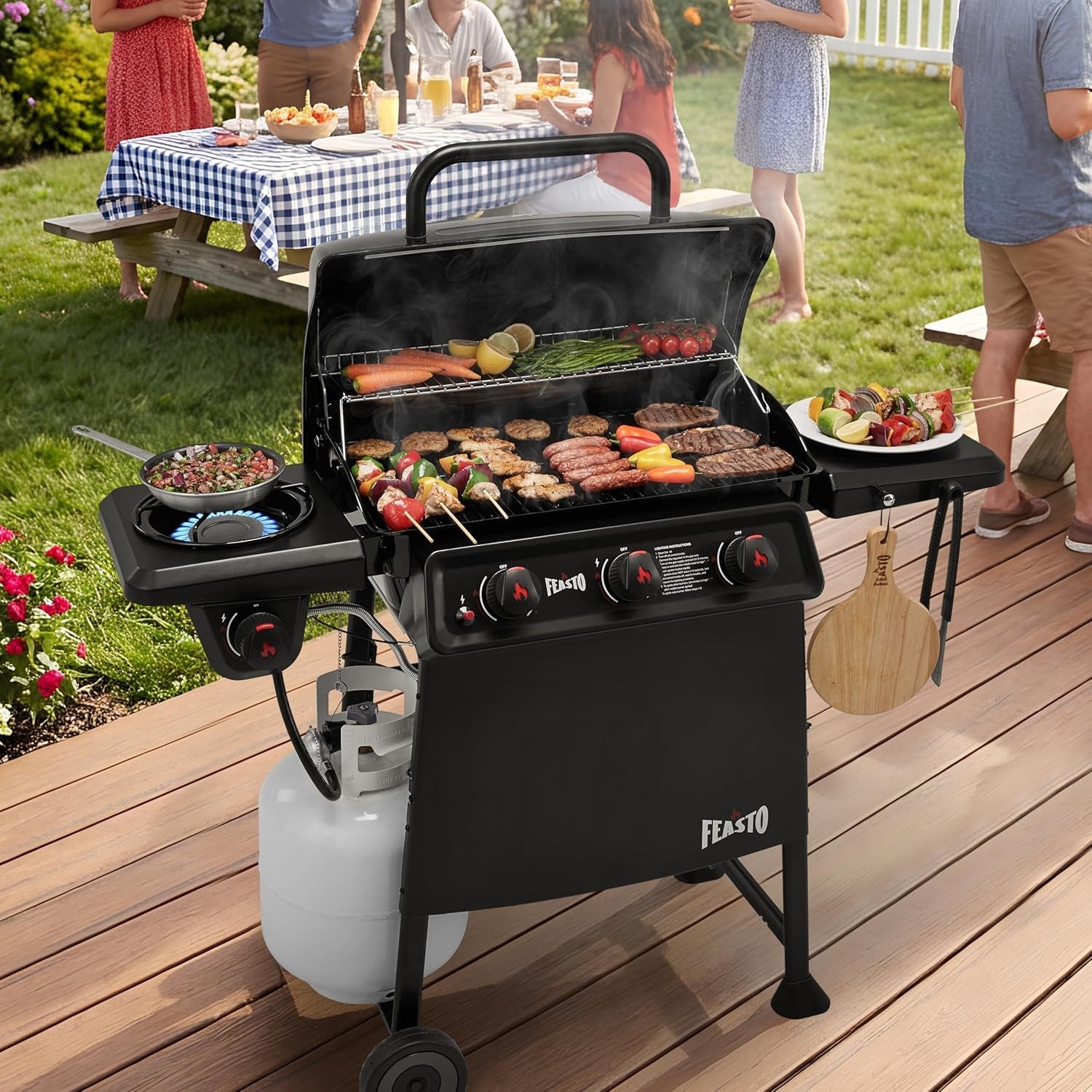 Three-Burner Propane Gas Grill With Porcelain-Enamel