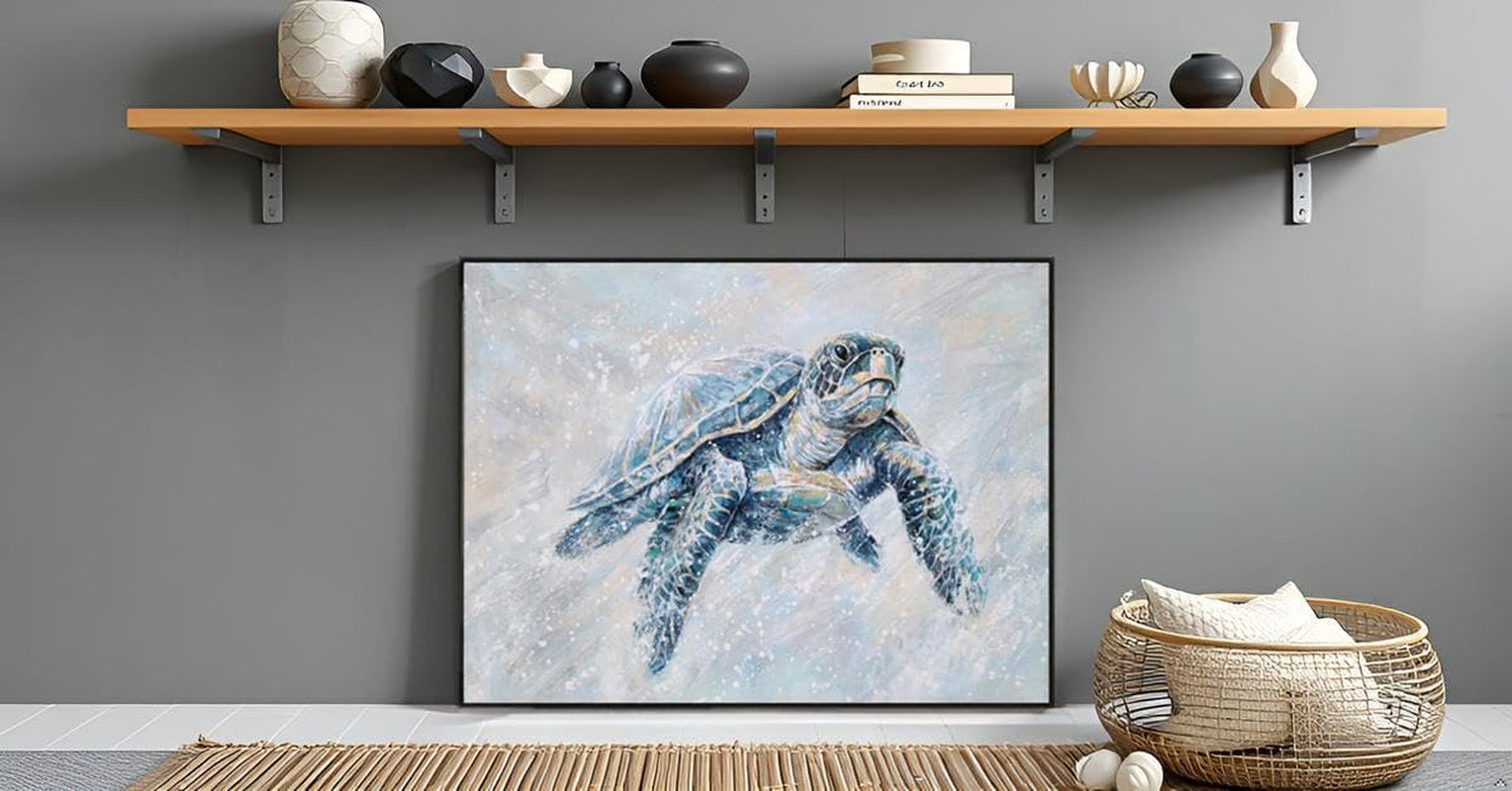 Coastal DeepIndigoBlue Seascape Turtle Canvas Wall Art