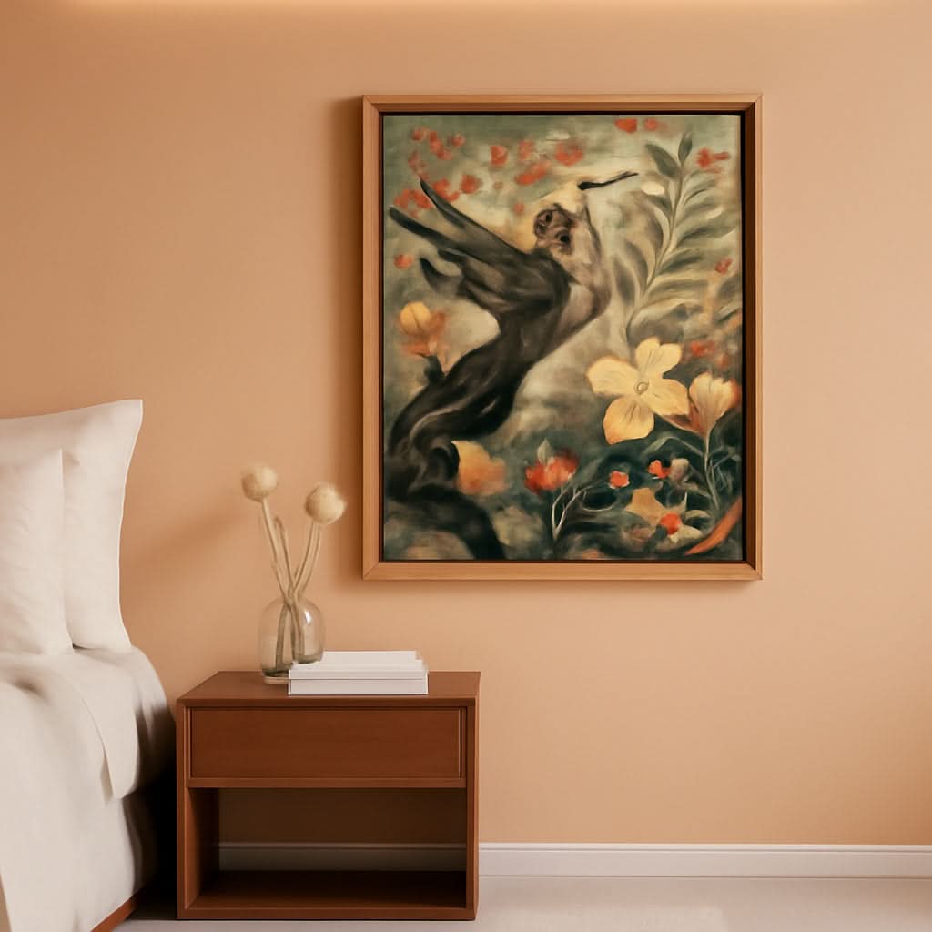 Framed Hummingbird Wall Art Decorative 16x24 Inches