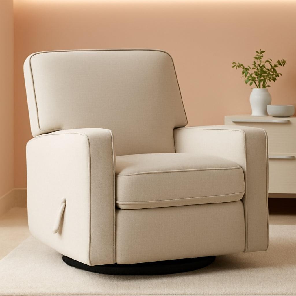 Beige Fabric Swivel Rocker Recliner Armchair DeepSeat