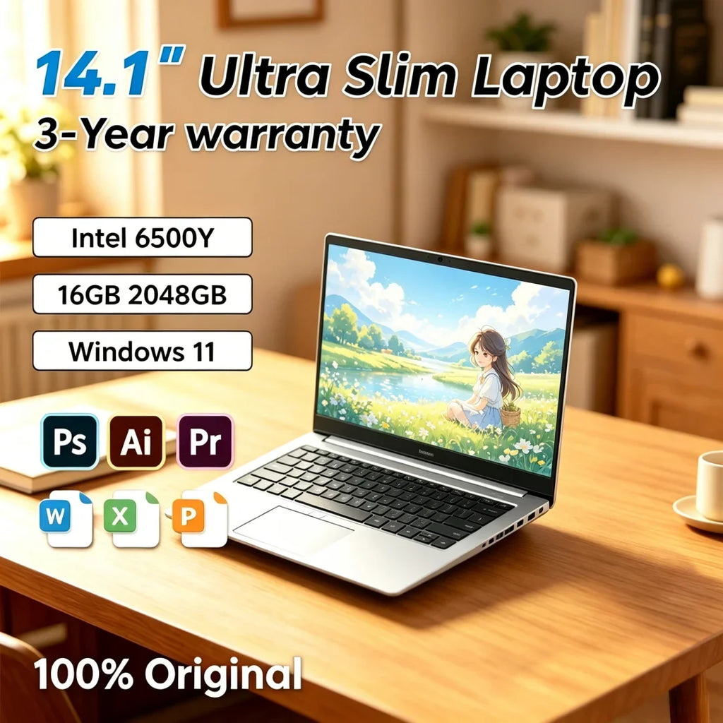 2026 Resplendent Agile Portable 14.1 Inch Laptop Intel 6500Y 32GB RAM 2TB SSD 5000mAh Windows 11 Fingerprint Unlock Luxe