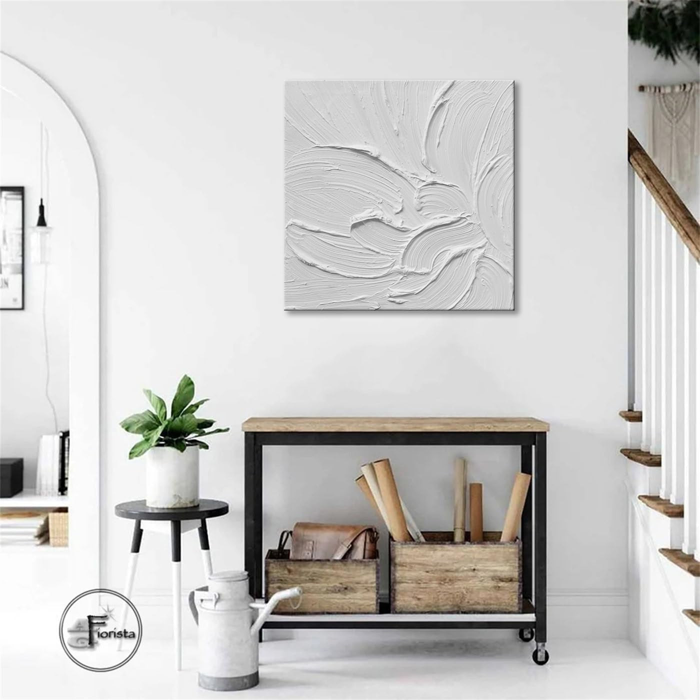 White Hand Painted Textured Canvas Art 20x20Inches