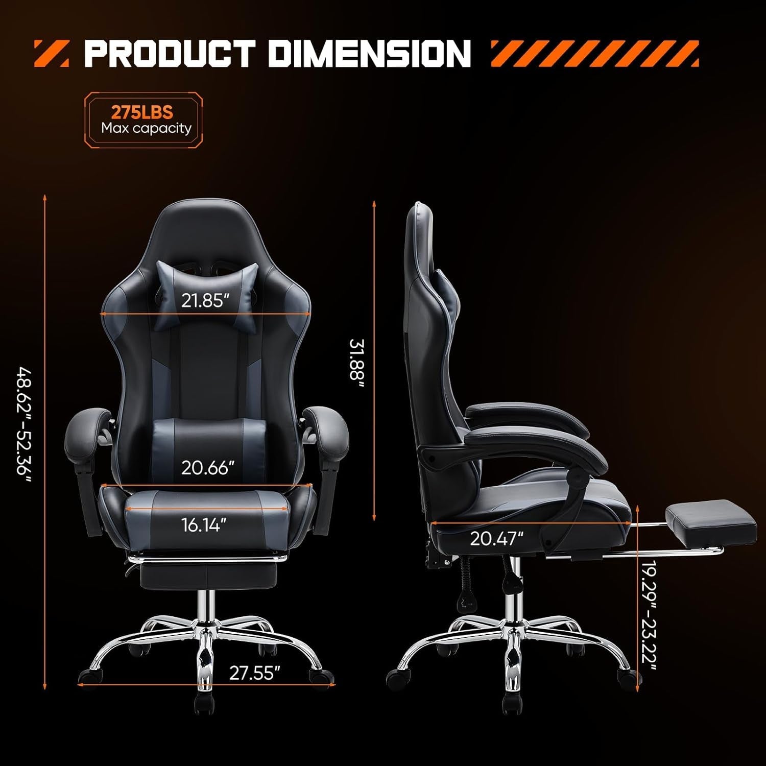 Ergonomic Gaming Chair With Footrest And Lumbar Grey