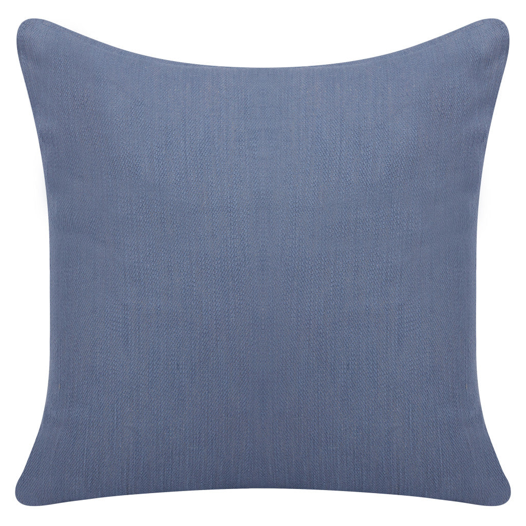 20" Blue Cotton Throw Pillow With Buttons