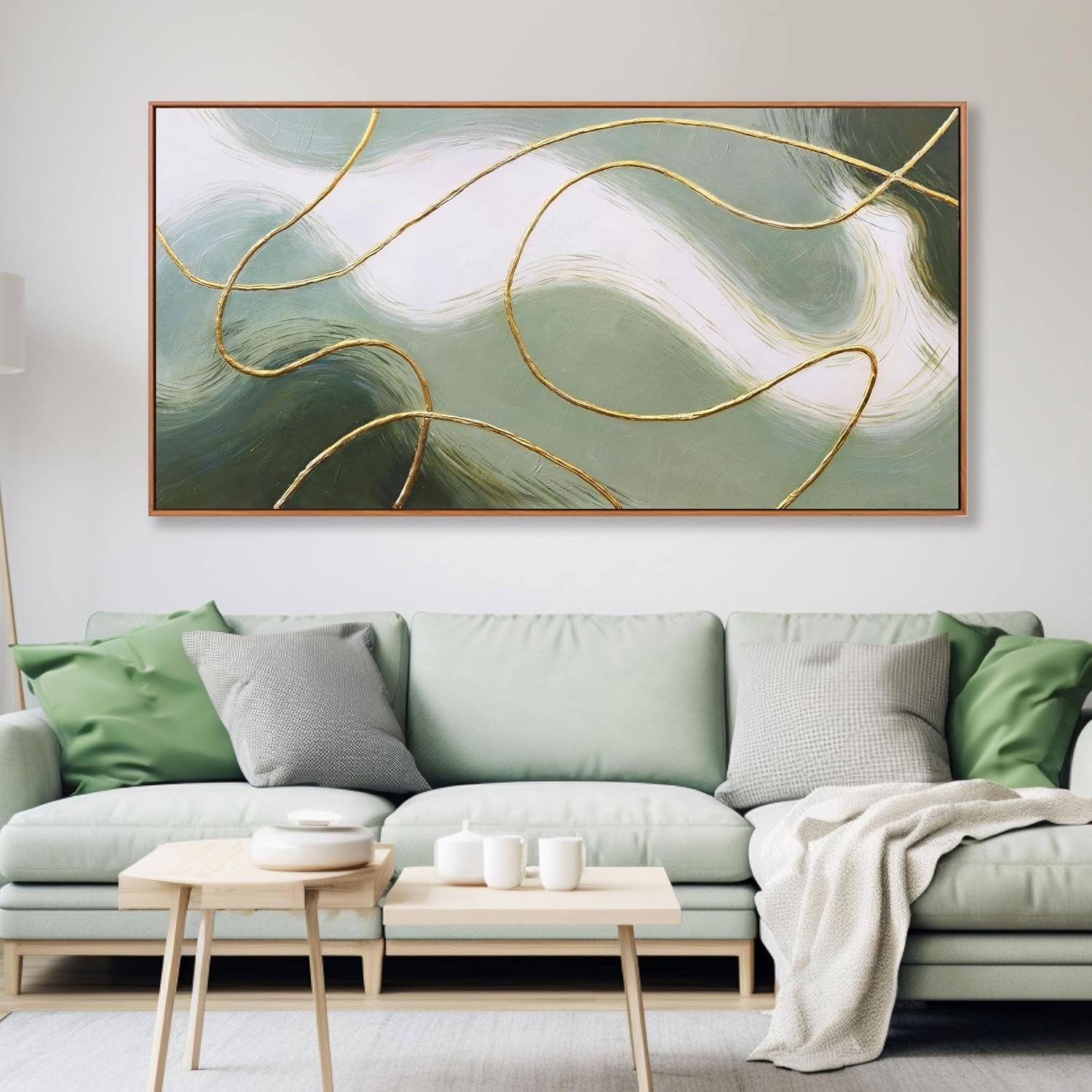 40x20 Abstract Contemporary Canvas Wall Art Emerald